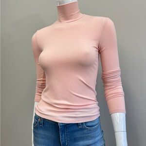 WILFRED Aritzia Ribbed Knit Stretchy Elegant Blush Pink Turtleneck Top XS